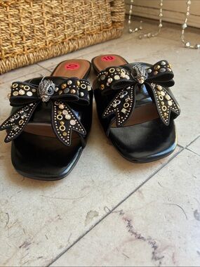 Kurt Geiger Black Embellished Bow Slide Mules